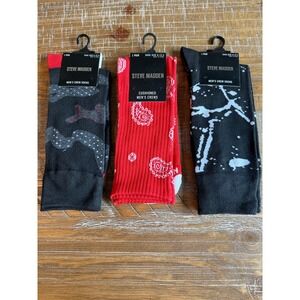 NWT Steve Madden Mens Crew Socks LOT Paisley Abstract Black Red 6-12.5 Designer